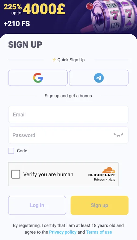 VibroBet sign up form
